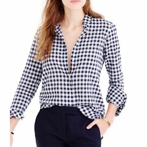 J. Crew Navy and White Gingham Button-Down Shirt